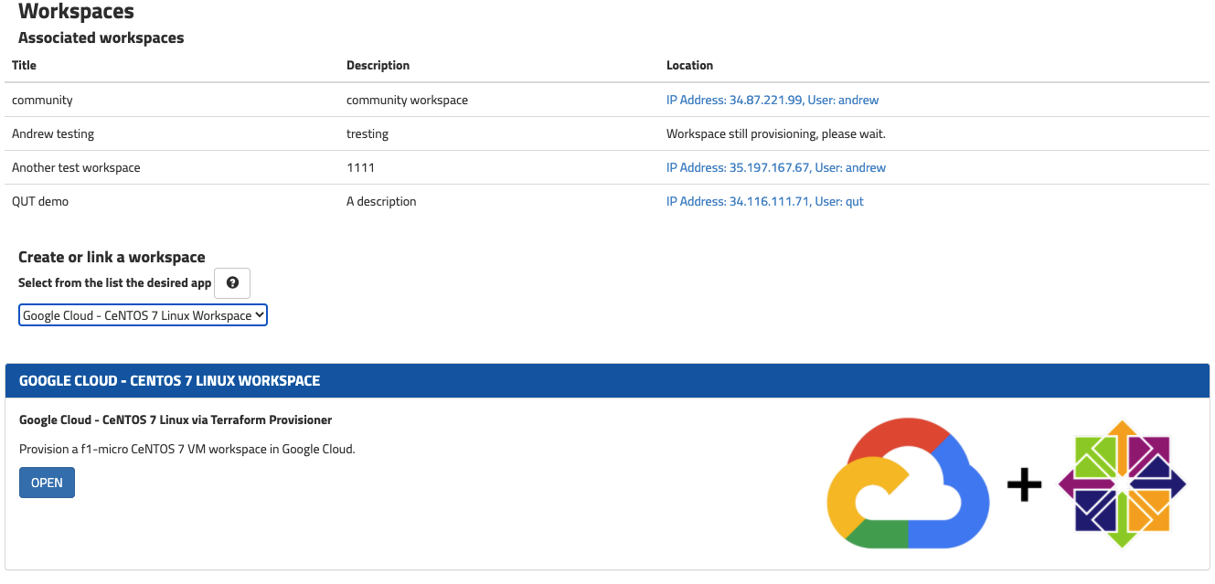 Selecting and Opening a Workspace: Select the desired workspace from the list